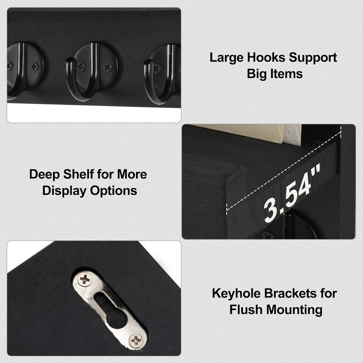 Key Holder for Wall, Decorative Key and Mail Holder with Shelf Has Large Hooks for Bags, Coats, Umbrella β Paulownia Wood Key Hanger with Mounting Hardware (9.8βW x 6.7βH x 4.2βD)