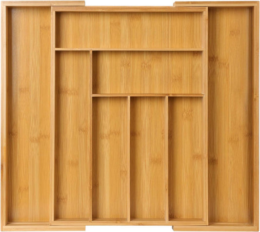 Pipishell Bamboo Silverware Organizer, Expandable Cutlery Tray, kitchen organizer for